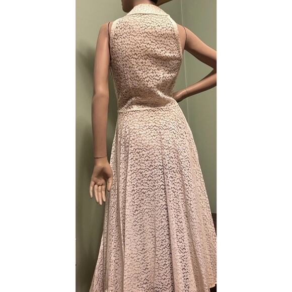 Vintage 1950’s Cream Floral Lace Fit & Flare Sleeveless DRESS - Picture 2 of 9